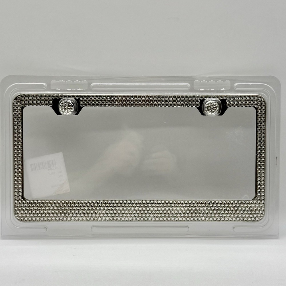 Bling Rhinestone Metal License Plate Frame Chrome‎ Silver Sparkle Car Accessory